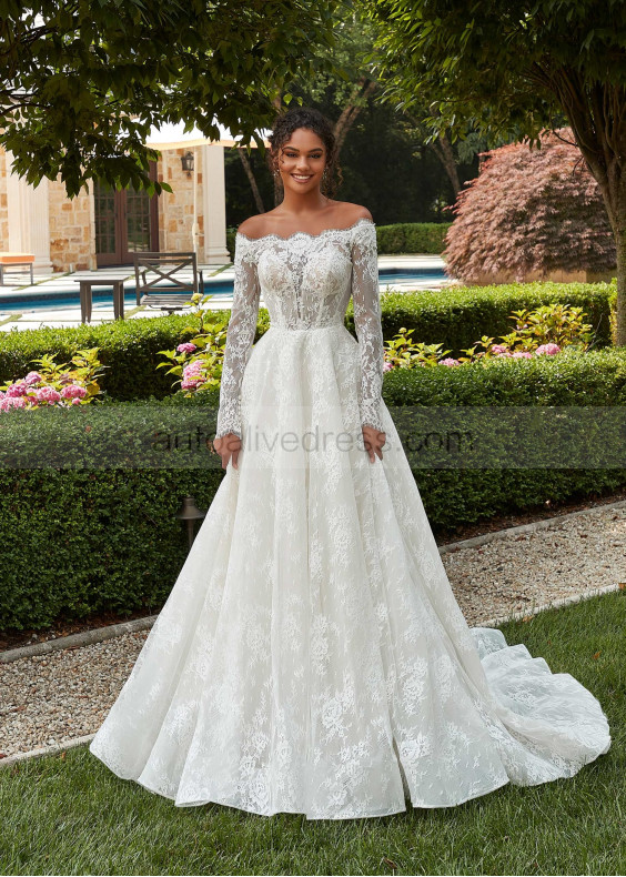 Off Shoulder Ivory Eyelash Lace Tulle Romantic Wedding Dress Off Shoulder Ivory Eyelash Lace Tulle Romantic Wedding Dress